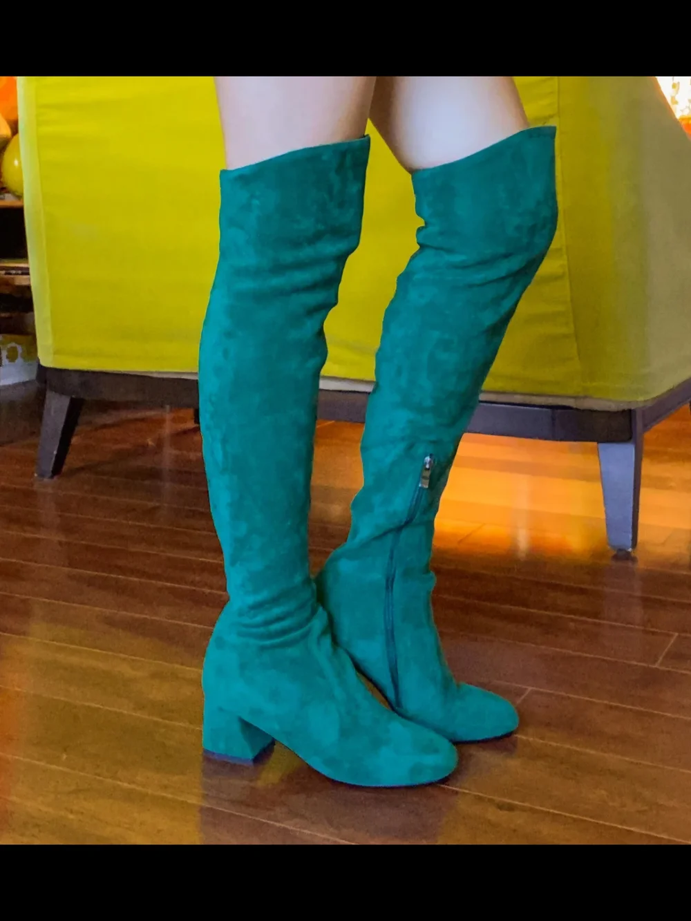 RARE UNICORN Emerald Over-the-Knee Suede Block Heel Boots